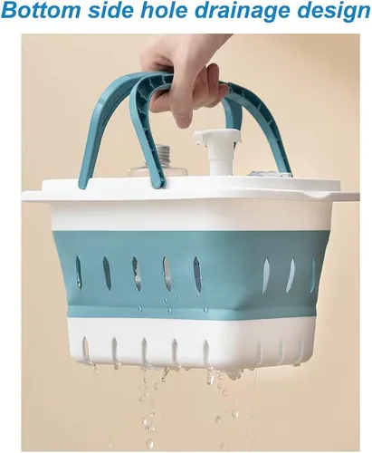 Vista 3 de Organizador de plástico para productos de suministros de limpieza, cesta plegable de almacenamiento con asas, organizador de caja para baño, cocina