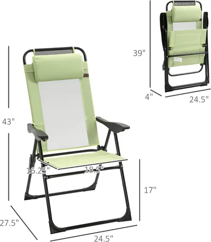 Vista 3 de Outsunny Juego de 2 sillas de comedor plegables para patio, color verde
