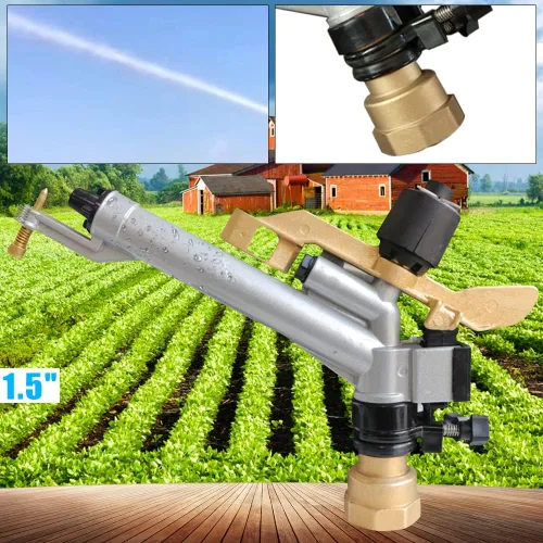 Vista 2 de Pistola de riego de impacto ajustable de 360° de 1.5 pulgadas, kit de herramientas de riego de agua de largo alcance ajustable para granjas