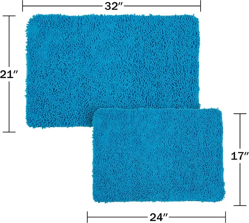 Vista 2 de Bedford Home - Juego de tapete de baño afelpado con espuma viscoelástica, 2 unidades, color azul.