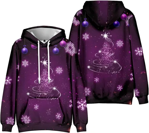 Vista 2 de Men'S Christmas Hoodies Oversized Cotton Light Weight Graphic Ugly Christmas Sweatshirt Loose Heated Pullover