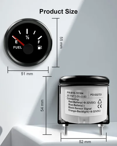 Vista 6 de ANODZU Medidor de combustible de 0 a 90 ohmios, esfera de 2.047 in, retroiluminación LED, impermeable, universal, para automóvil, barco, marino