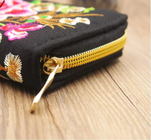 Vista 7 de Onlineb2c Cartera de lona bordada china para mujer (flores moneda árbol)