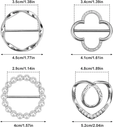 Vista 53 de 4 piezas de clip de anillo de bufanda para mujer, broche de perlas y flores, hebilla de metal para chal, accesorios de decoración para damas y niñas