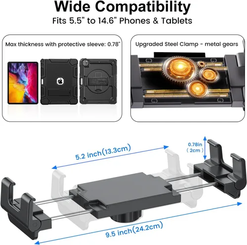 Vista 6 de PLDHPRO - Soporte para tablet en coche para salpicadero y parabrisas, plegable, de aleación de aluminio, con ventosa de vacío, soporte compatible