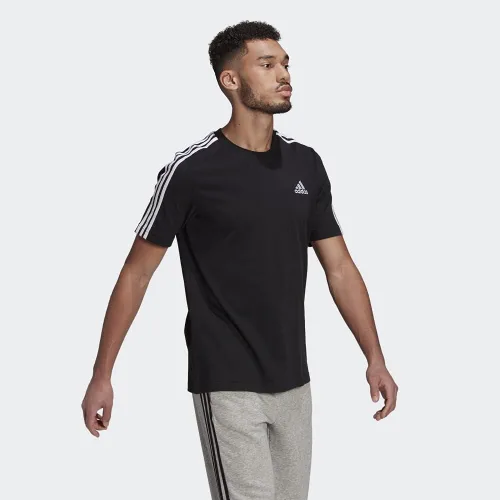 Vista 4 de adidas Camiseta Essentials de 3 rayas para hombre, Negro Blanco
