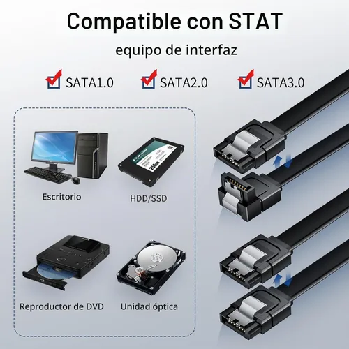 Vista 5 de BolAAzuL - Juego de 2 cables SATA III de ángulo recto y recto, cables de datos SATA de 90 grados + cable SATA 3 de recto a recto, cable SATA
