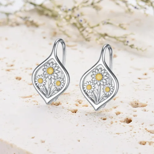Vista 2 de WINNICACA Aretes de plata de ley con diseño de flor de nacimiento para mujeres, adolescentes, cumpleaños, Plata de ley