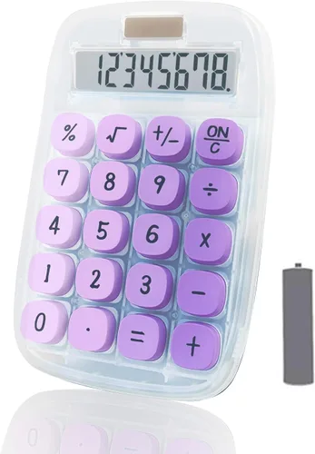 Vista 8 de Calculadora linda, calculadora mecánica (rosa) Pantalla LCD grande Pantalla de inclinación de 8 dígitos y botón grande para profesores estudiantes