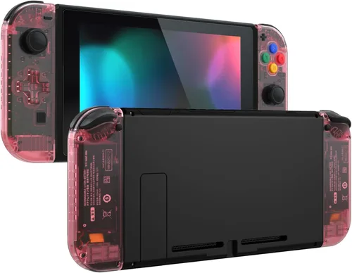 Vista 4 de eXtremeRate Joycon carcasa para mando de mano color rosa cereza (versión D-Pad) con botones coloridos, funda de repuesto para Nintendo Switch