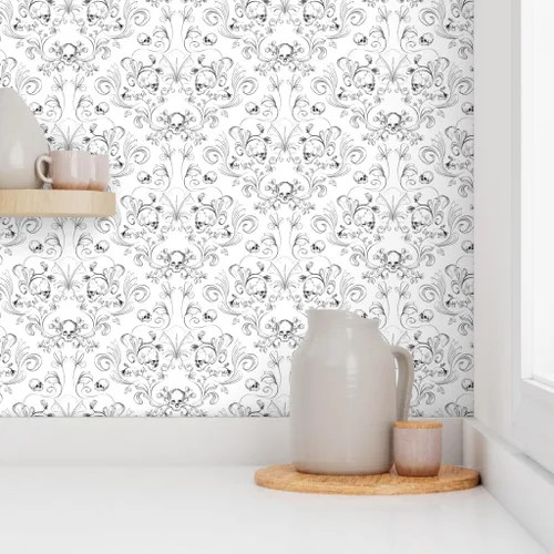 Vista 8 de Spoonflower Papel tapiz para despegar y pegar, diseño textil de damasco de calavera, tela artística de Halloween, papel tapiz extraíble personalizado