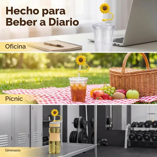 Vista 5 de 4 dispensadores de paja para beber, tapón de paja de girasol, tapones reutilizables a prueba de salpicaduras, herramienta de cocina, puntas