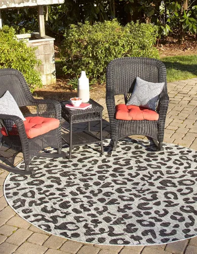 Vista 6 de Unique Loom colección Outdoor Safari Alfombra para exteriores - Leopardo (13' redonda, azul/gris)