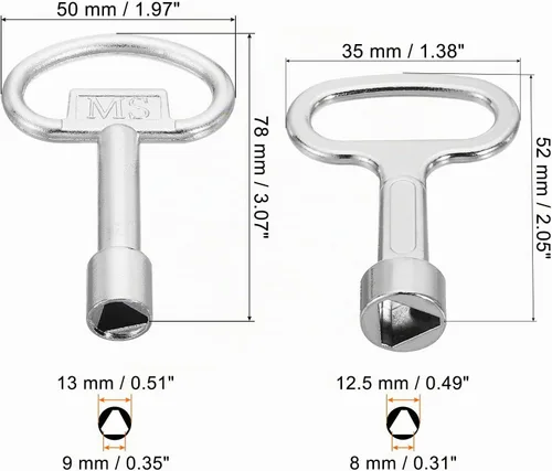 Vista 2 de PATIKIL 0.315 in 0.354 in Triángulo Llave Llave Llave 1 Set/2Pcs Plata
