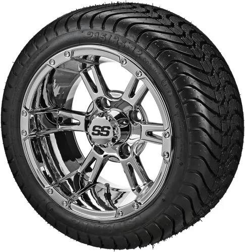 Vista 6 de RM Cart Raptor de 12 pulgadas, negro/mecanizado en neumáticos LSI Elite 215/35-12 (juego de 4), se adapta a carritos Yamaha, neumáticos y ruedas
