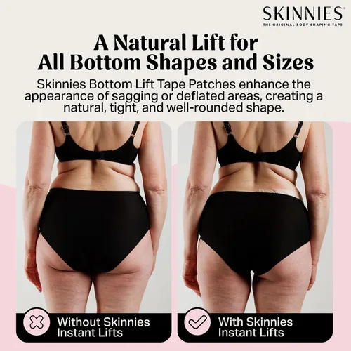 Vista 3 de Skinnies - Elevadores de fondo instantáneos, patentados fabricados en Estados Unidos, tiras adhesivas transparentes que levantan instantáneamente
