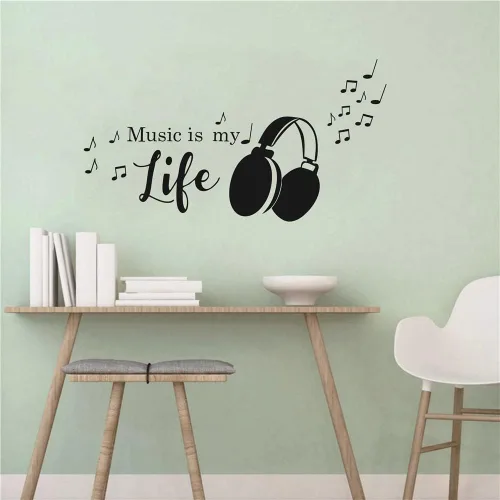 Vista 3 de Calcomanía de pared para notas musicales y auriculares, diseño de música es