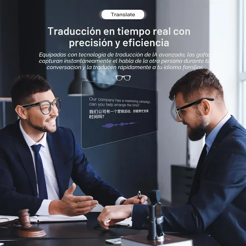 Vista 3 de Lentes inteligentes AI con cámara 4K, gafas de sol de grabación de video Bluetooth, traductor en tiempo real para más de 100 idiomas, asistente