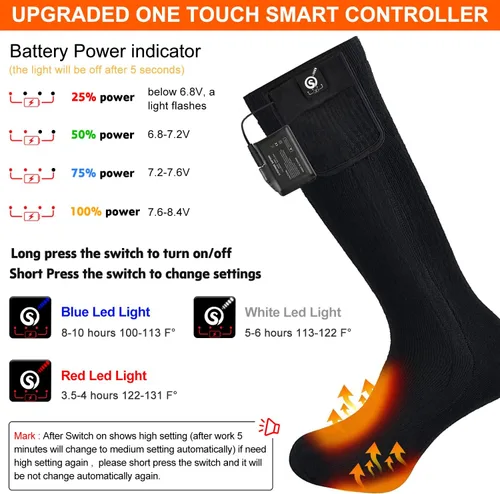 Vista 2 de SNOW DEER - Calcetines térmicos eléctricos recargables mejorados, 7.4 V, batería de 2200 mAh para clima frío para hombres y mujeres, calcetines