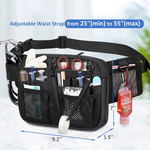 Vista 5 de Riñonera de Enfermera SITHON con Soporte para Cinta, Bolsa Organizadora de Cinturón con Múltiples Compartimentos para Equipo Médico, Bolsa Negro