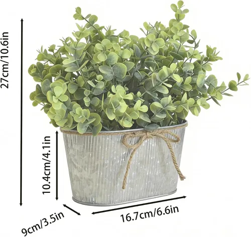 Vista 2 de Plantas artificiales de eucalipto para centro de mesa, plantas rústicas en maceta para decoración del hogar de granja, vegetación artificial