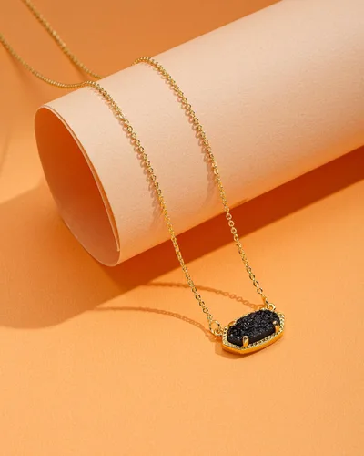 Vista 5 de Collar con colgante de drusa natural hecho a mano, cadena chapada en oro de 14 quilates para mujer