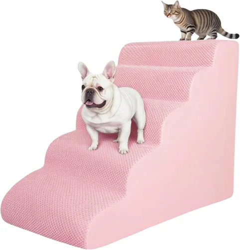 Vista 10 de Rampa de escaleras para mascotas de 5 escalones para sofás de cama alta de 23 a 30 pulgadas con almohadillas resistentes antideslizantes e