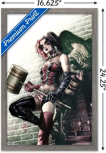 Vista 3 de Trends International DC Comics - Póster de pared de Harley Quinn, 14.725 x 22.375 pulgadas, versión enmarcada de madera de granero