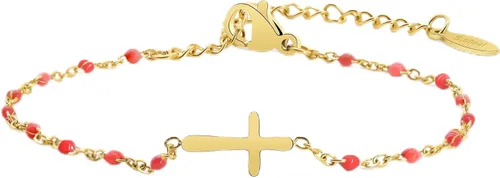 Vista 19 de Pulsera de Cuentas con Cruz Chapada en Oro de 14K para Mujeres, Pulsera de Acero Inoxidable Ajustable con Cruz de Fe Religiosa, Pulsera de Cadena