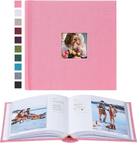 Vista 23 de Mublalbum - Pequeño álbum de fotos 4x6 con cubierta de lino y áreas de notas, libro de fotos con bolsillos verticales para boda, familia, bebé
