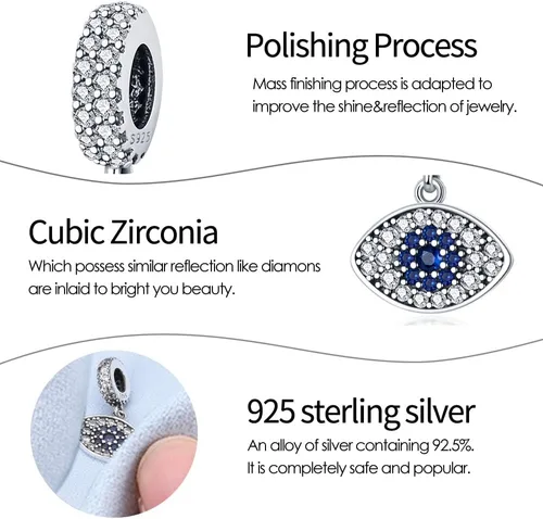 Vista 3 de Pandach Dijes de plata de ley 925 para pulsera y collar, colgante con piedras de circonita cúbica 5A, cuentas de joyería, regalos para mujeres