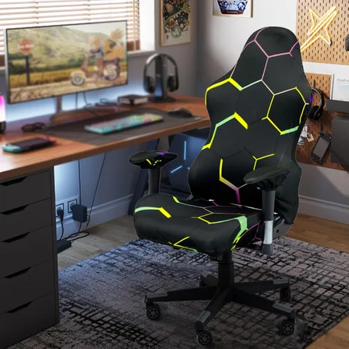 Vista 5 de Fundas para sillas de videojuegos, con funda para reposabrazos, fundas para sillas de computadora, elásticas, lavables a máquina, funda de asiento