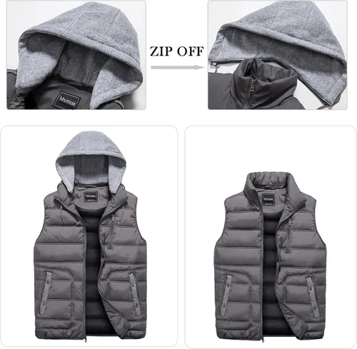 Vista 2 de Msmsse Chalecos acolchados para hombre, chaleco de invierno para hombre, ligero, resistente al viento, chaleco con capucha para golf y correr