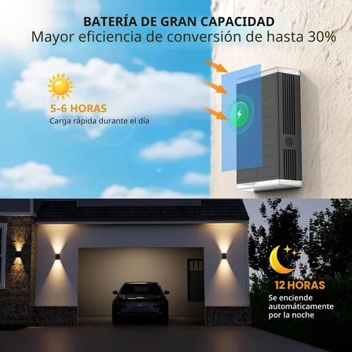 Vista 4 de Lámpara solar de pared para exteriores, 3000/4000/6000K, 3 modos de iluminación del atardecer al amanecer, aplique de pared IP67, impermeable