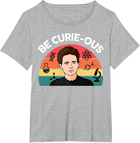 Vista 21 de Camiseta de ciencia para mujer Be Curie-ous Marie Curie Funny Chemist Teacher, Azul Azul Pastel