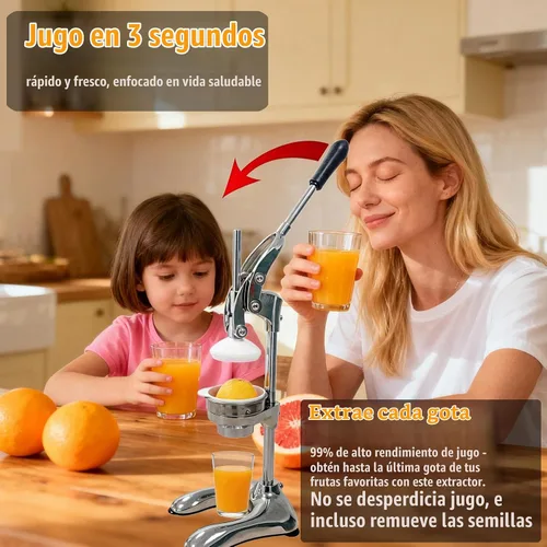 Vista 6 de Exprimidor manual de cítricos 2 en 1 de aluminio fundido, mejorado de hierro, cono de embudo en acero inoxidable 304, alto 17.72 pulgadas, máquina