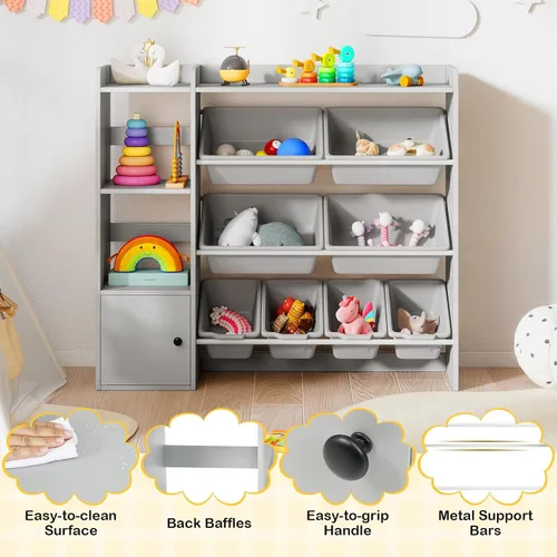 Vista 6 de Costzon Organizador de almacenamiento de juguetes para niños con 8 contenedores, estantería de madera para niños pequeños con estantes abiertos