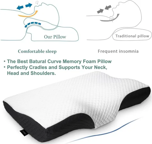 Vista 2 de EPABO - Almohada ortopédica de espuma viscoelástica con contorno para dormir, almohada cervical ergonómica para el dolor de cuello - para dormir