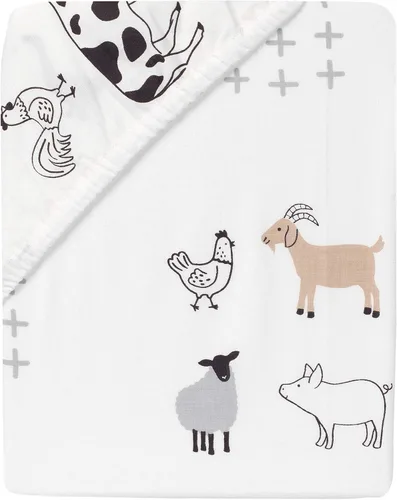 Vista 3 de Lambs & Ivy Baby Farm Animals - Sábana bajera ajustable para cuna, 100% algodón, color blanco