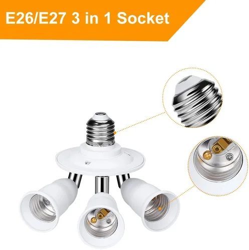 Vista 3 de ELECTOP Divisor de enchufe ajustable E26 E27, soporte de lámpara adaptador de base de bombilla blanca 3 en 1, giro de 360 grados de flexión de 180