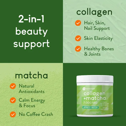 Vista 3 de 360 Nutrition Polvo de péptidos de colágeno hidrolizados Matcha, té verde matcha japonés para la salud intestinal, apoyo articular, energía, piel