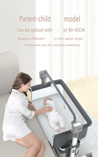 Vista 4 de Cuna eléctrica inteligente con Bluetooth para bebé, cuna de noche para bebé, cuna plegable convertible con control remoto, música, 5 engranajes