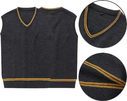 Vista 6 de Loiahoer Chaleco unisex de punto, chaleco sin mangas, cuello en V, sin mangas, para cosplay, uniforme escolar, otoño e invierno