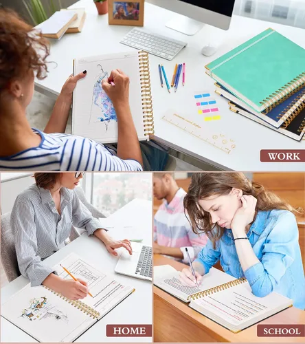 Vista 7 de Cuaderno Diario de Espiral 8.5" x 11", 300 Páginas de Tapa Dura con Forro de Cuero para Mujeres y Hombres, Cuadernos A4 Grandes con Rayas