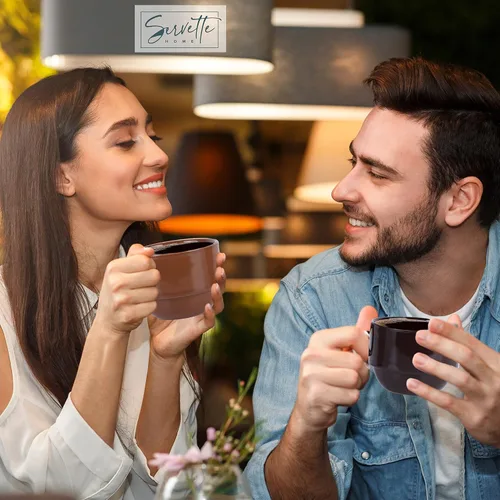 Vista 2 de Servette Home Tazas de café espresso apilables de 5 onzas con platillos y soporte, juego de 6