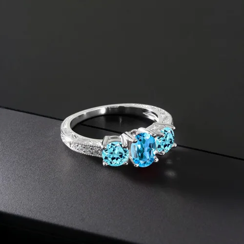 Vista 30 de Gem Stone King Anillo de compromiso de 3 piedras preciosas de oro blanco de 10 quilates con piedra natal y diamantes cultivados en laboratorio