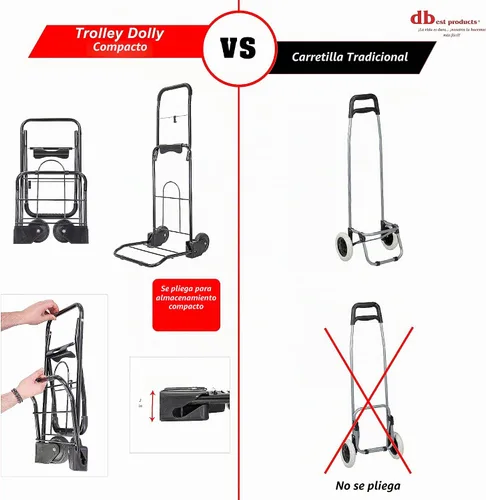 Vista 4 de dbest products - Carro de mano Trolley Dolly Compacto con bolsillos – Carrito de compras plegable con ruedas – Carro rodante de uso múltiple