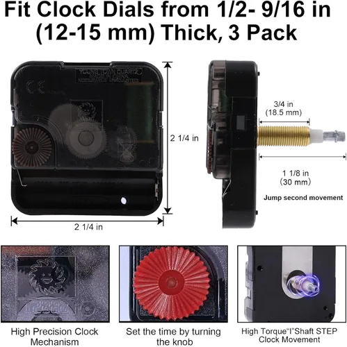 Vista 3 de EMOON Kit de mecanismo de movimiento de reloj con 2 manecillas de espada larga, kit de motor de reloj de cuarzo para reloj de reparación Negro