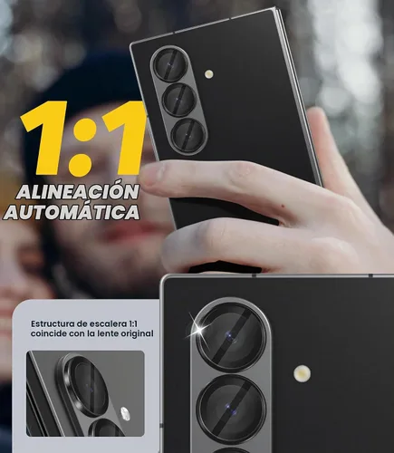 Vista 4 de Orzero Protector de lente de cámara para Samsung Galaxy Z TirFold/Fold 7, [EZ Install] [compatible con fundas] cubierta de lente de anillo de Negro