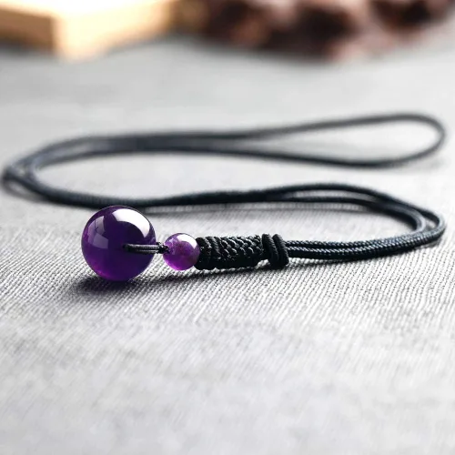 Vista 3 de iSTONE Collar unisex con dije de cuentas redondas auténticas, cadena de cuerda negra de 24 pulgadas para hombres y mujeres